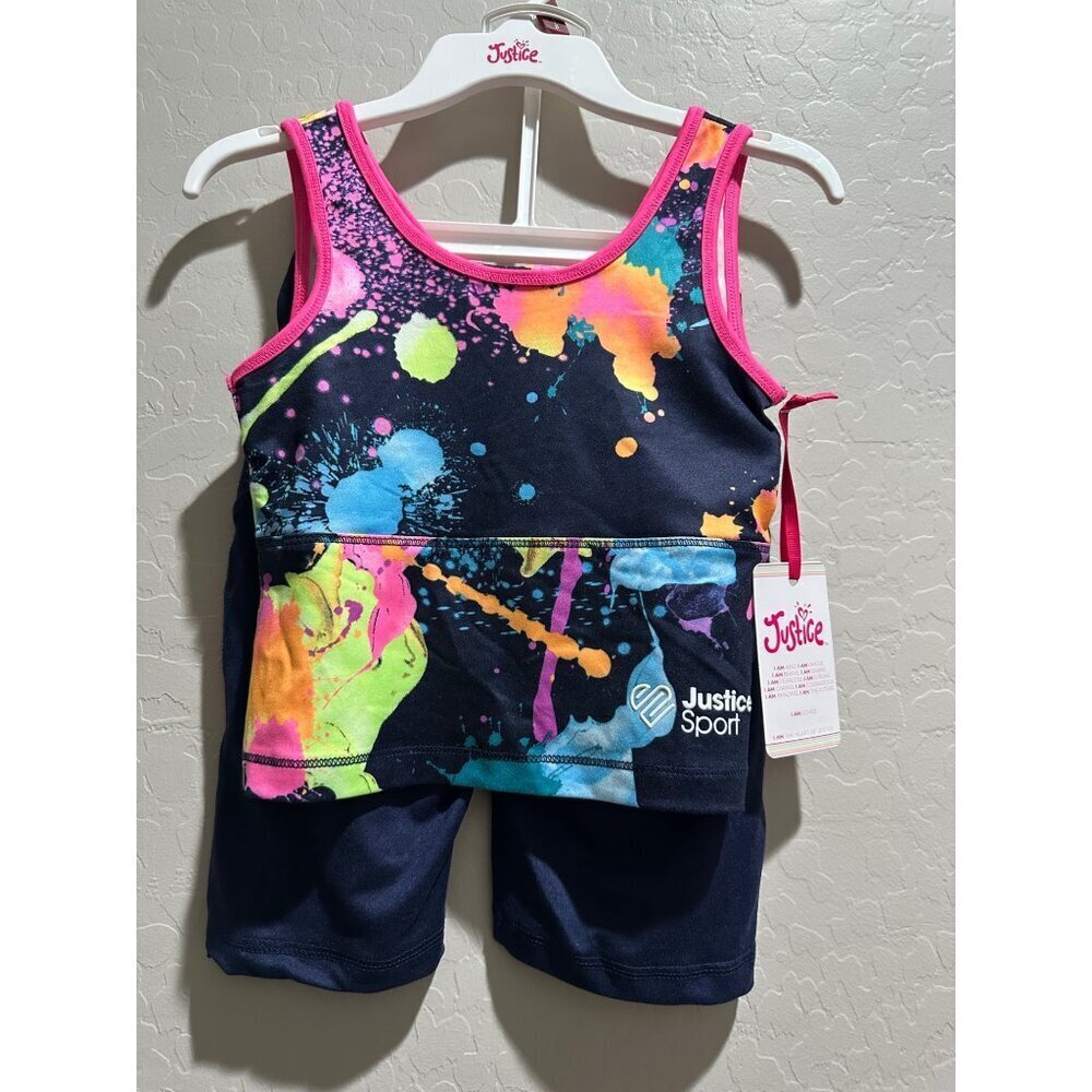 Justice Longline Sleeveless And Biker Short Set Navy size S 7/8 NWT